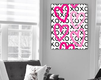 XOXO Canvas | Moderne Wohnkultur | Herz-Kunst-| Umarmungen und Küsse | Schlafzimmer Wandkunst | Büro-Dekor | Pop of Color | Pop of Color | Wohnheim Dekor