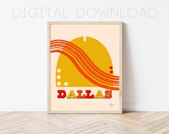 Digital Download Dallas Print | Retro Travel Poster | Maximalist Art | Unique Travel Decor | Texas Poster | Country Home Art | Dorm Decor