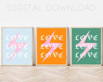 DIGITAL Lightning Love | Eclectic Wall Art | Funky Posters | Colorful Home Decor | Gallery Wall Prints | Retro Poster | Dorm Room Inspo