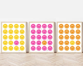Smiley Poster / Smile Art / Happy Print Set / Gallery Wall Art / Bright Wall Decor / Dorm Posters / Joyful Kids Room Art / Playroom Decor /