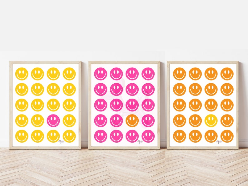 Smiley Poster | Smile Art | Happy Print Set | Gallery Wall Art | Bright Wall Decor | Dorm Posters | Joyful Kids Room Art | Playroom Decor | image 1