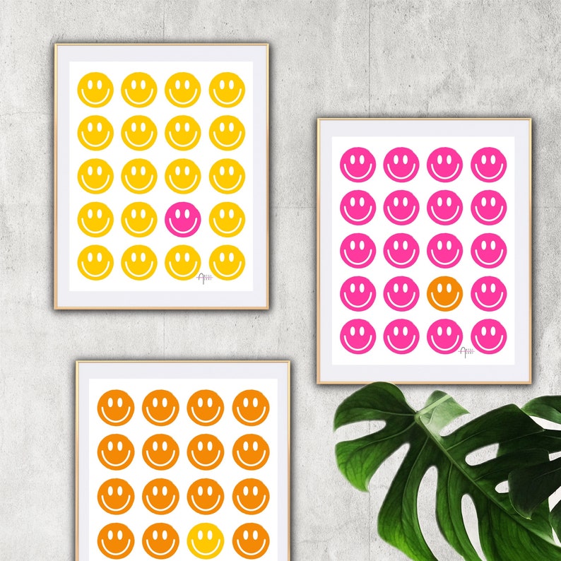Smiley Poster | Smile Art | Happy Print Set | Gallery Wall Art | Bright Wall Decor | Dorm Posters | Joyful Kids Room Art | Playroom Decor | image 2