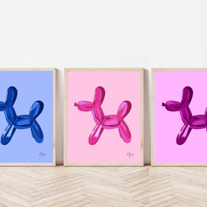 DIGITAL Abstrakter Luftballon Hund 3er Set | Eklektische Wandkunst | Funky Poster | Galerie Wandbilder | Hundeliebhaber Kunst | Retro Poster | Neon Poster