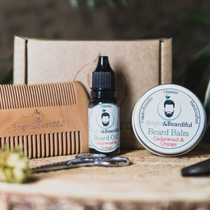Beard Gift Set, Beard Oil & Balm | Birthday Beard Care Kit | Grooming Kit for Bearded Man | Organic, Vegan | Beard Growth