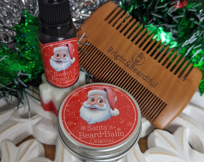 Santa Beard Gift Set, Beard Oil & Balm  | Secret Santa | Grooming Kit for Bearded Man | Organic, Vegan | Beard Growth