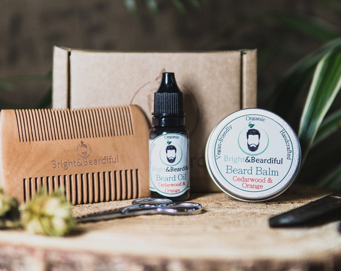 Beard Gift Set, Beard Oil & Balm | Birthday Beard Care Kit | Grooming Kit for Bearded Man | Organic, Vegan | Beard Growth