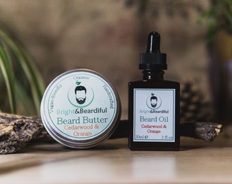 Beard Butter & Oil Combo Pack, Beard Gift Christmas, Beard Kit Set. Organic, Vegan, Handmade, Conditioning, Growth, Styling. 8 Scents.