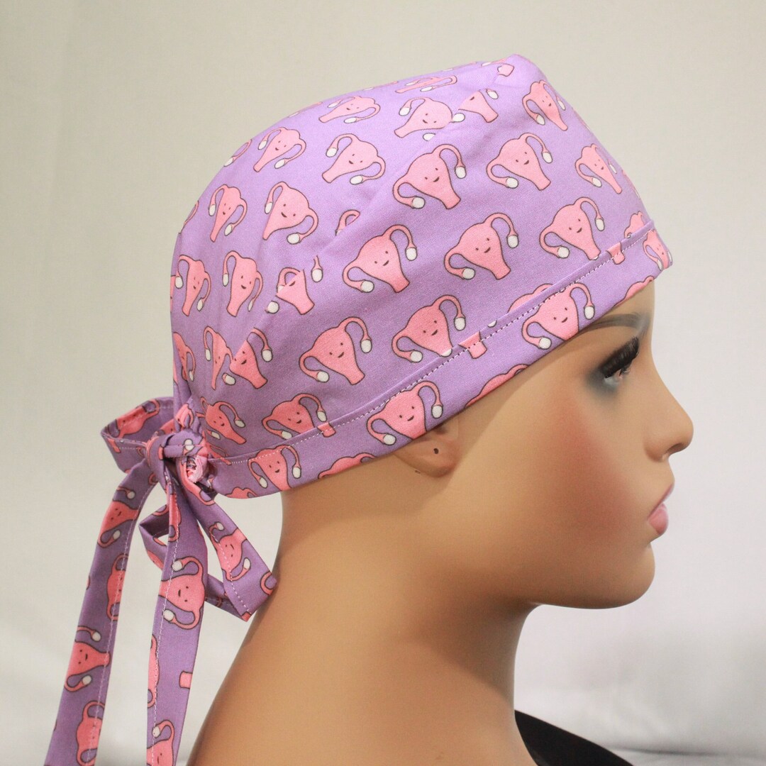 Labor and Delivery Scrub Cap With Ties Uterus Scrub Cap Etsy