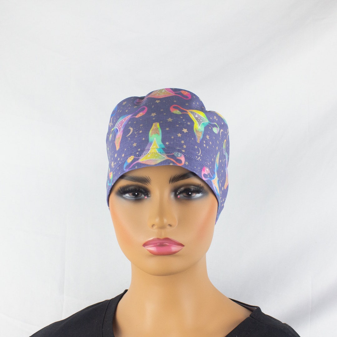 Labor and Delivery Scrub Cap With Ties, Uterus Scrub Cap, Space