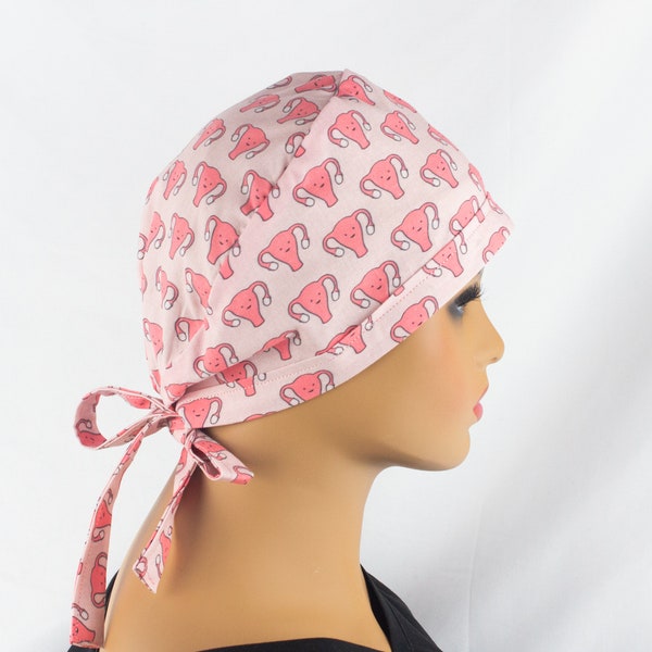 Uterus Tie Back Scrub Cap, Scrub Hat with Ties, Labor and Delivery, Surgical Hat, OBGYN Surgical Cap, Scrub Cap Buttons, Doctor Gift