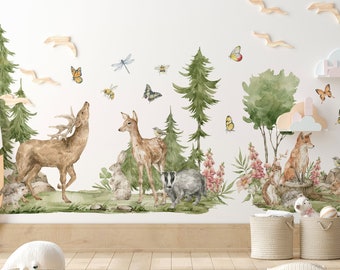 Watercolor Forest Animals Wall Decal: Peel & Stick Nursery Decor
