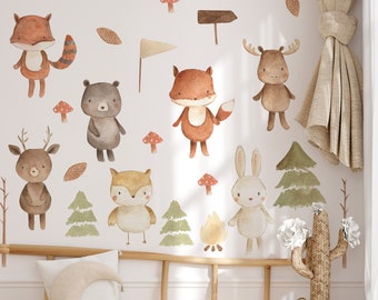 Watercolor Forest Animals Nursery Wall Decal: Peel & Stick Fabric Stickers