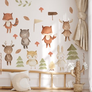 Watercolor Forest Animals Nursery Wall Decal: Peel & Stick Fabric Stickers