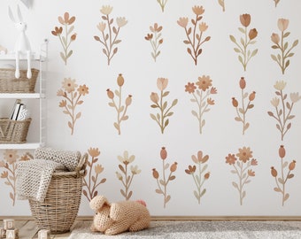 Aquarell Blumen Wandaufkleber: Boho Kinderzimmer Dekor, wiederverwendbare Wandaufkleber