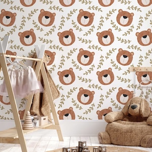 Bear Wallpaper Peel and Stick | Kids Bears Wallpaper | Nursery Bear Wall Paper | Bears Removable Wall Paper