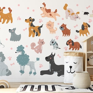 Cute Dog Wall Decals Set for Kids Room Nursery | Self-Adhesive Peel & Stick Dog Stickers