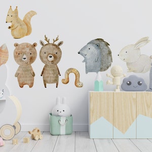 Deer and Rabbit Wall decal for kids / Watercolor animal / hand painted / forest / nursery art / nature