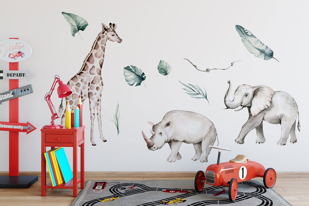 Watercolor Safari Animals Wall Decal: Removable Jungle Nursery Decor - Etsy