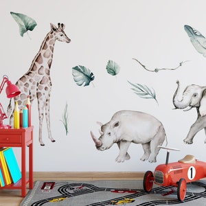 Safari animals wall decal, Nursery wall decal, Jungle animals, Tropical monkey wall stickers, Wall decal for kids, Wild watercolor animals