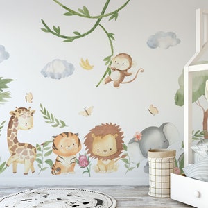 Watercolor Safari Animals Wall Decal Set: Peel & Stick Nursery Decor - Etsy
