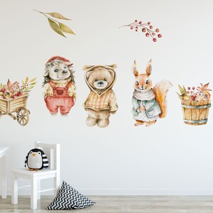 Woodland theme kids room Wall Decal Fabric Wall Decal Room Mural Nursery decal Forest Animal Decals Pine trees stickers Baby decor