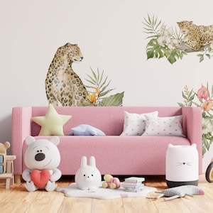 Safari animals wall decal, Nursery wall decal, Leopard wall sticker, Jungle animals, Tropical monkey, Wild watercolor animals