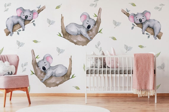 Sleeping Koala Nursery Wall Decal Australian Forest Nursery Decor Kids Room  Nursery Stickers 