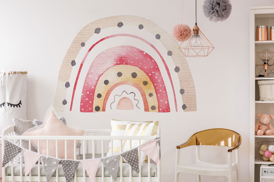 Rainbow Wall Decal Nursery Wall Decal Neutral Watercolor - Etsy