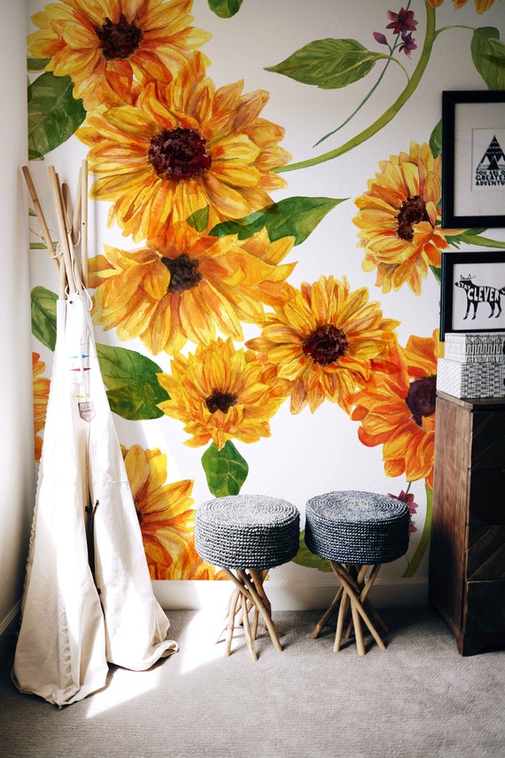 Sunflower Wall Mural SelfAdhesive Nursery Wallpaper Etsy