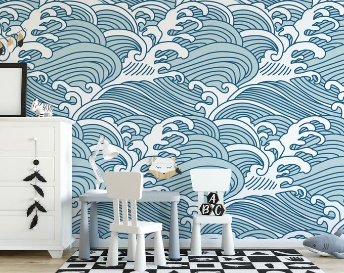 Ocean Waves Peel and Stick Wallpaper | Removable Self Adhesive Waves ...