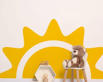 Large Boho Half Sun Watercolor Wall Decal | Nursery Decor | Kids Room Wall Art | Removable Fabric Wall Stickers | 5 sizes available