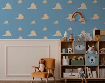 Papel de parede inspirado em Toy Story - Mural de nuvens para o quarto do Andy, adesivo removível para decoração.