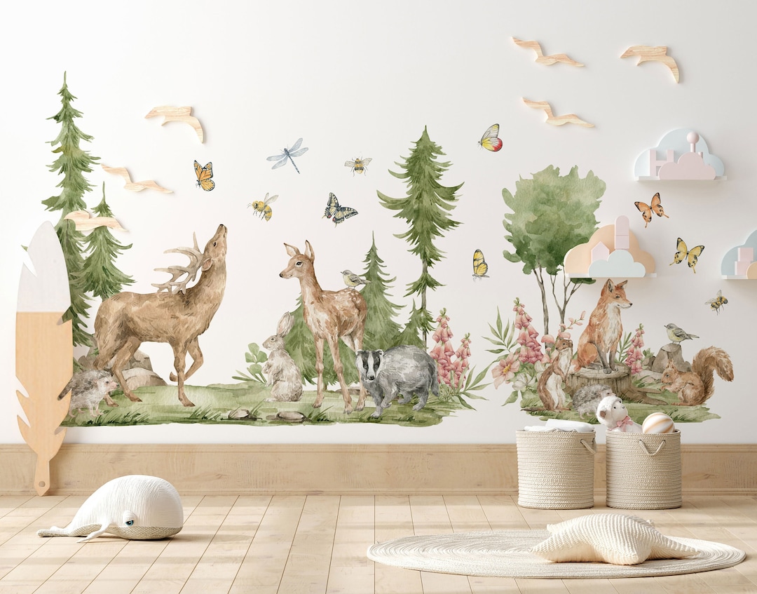 Watercolor Forest Animals Wall Decal: Peel & Stick Nursery Decor - Etsy