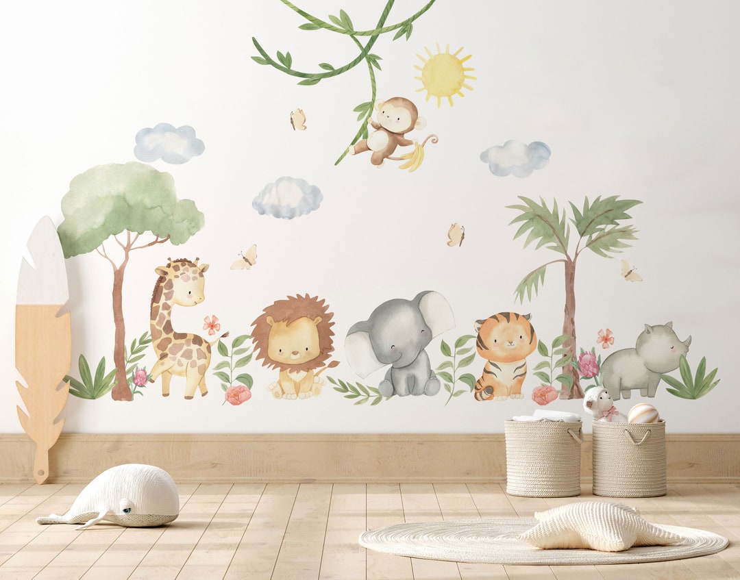 Watercolor Safari Animals Wall Decal Set: Peel & Stick Nursery Decor - Etsy