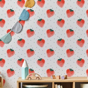 Watercolor Strawberry Wallpaper | Fruit Peel and Stick Wall Mural ...