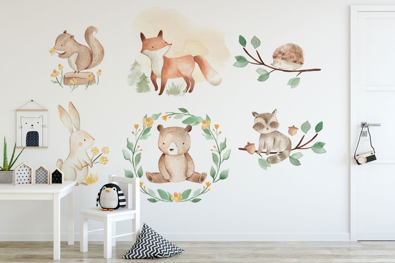 Forest Animals Nursery Wall Decal: Watercolor Woodland Art - Etsy