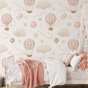 Carta da parati per bambini staccabile e adesiva / Murale da parete con mongolfiera rosa per bambini