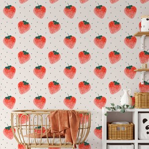 Watercolor Strawberry Wallpaper | Fruit Peel and Stick Wall Mural ...