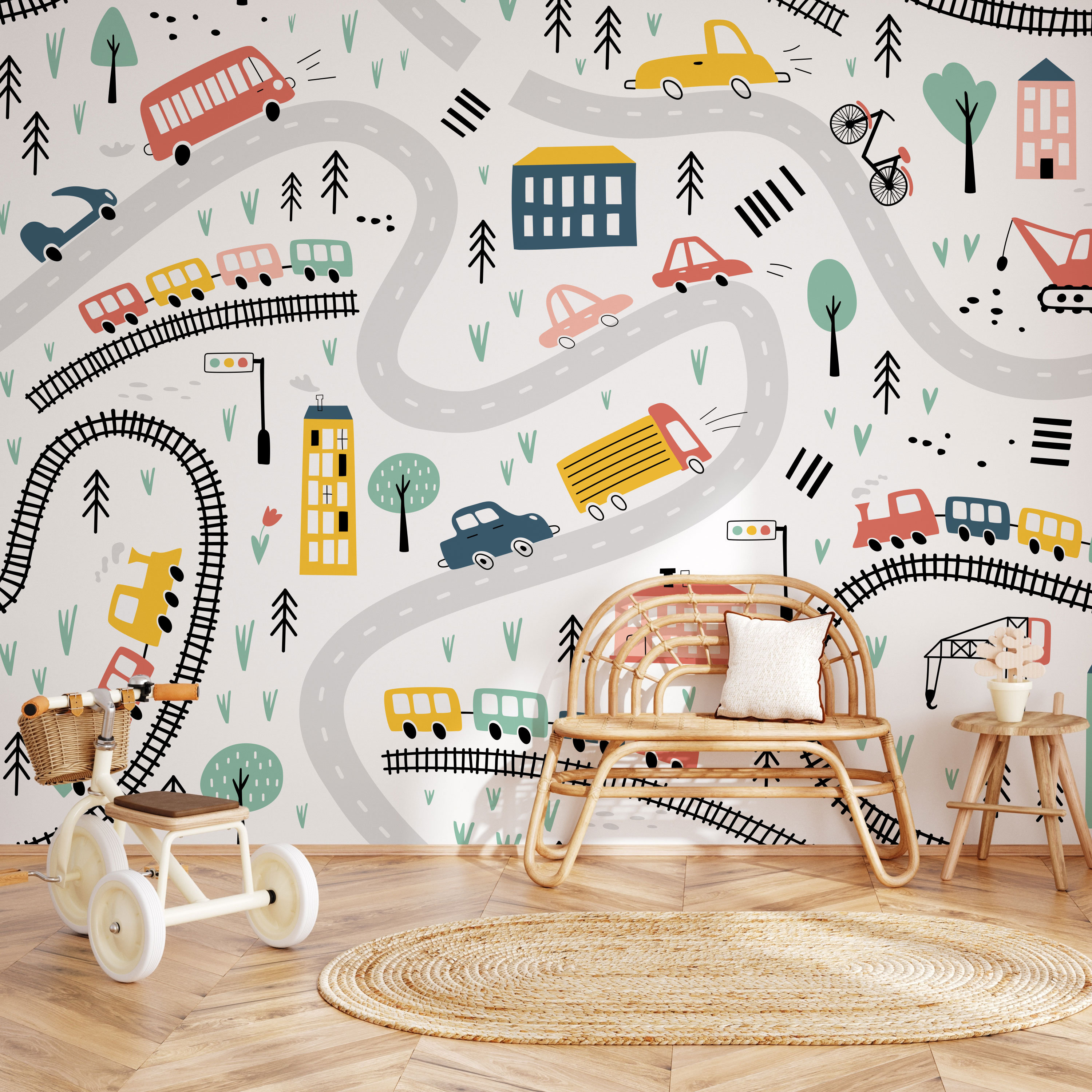 Cartoon Cars \u0026 Trains Wallpaper: Playful Kids Room Mural, Removable or  Paste - Etsy, image size:3000x3000