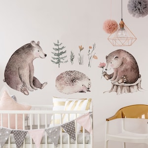 Waldtiere Wandtattoo, Aquarell Tiere Wandtattoo, Waldtiere Wandtattoo, Baby Mädchen Zimmer Aufkleber, Kinderzimmer Dekor