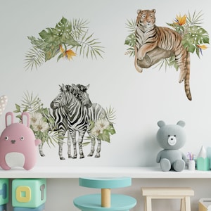Leopard wall decal, Safari animals wall sticker, Nursery wall decal, Jungle animals, Wild watercolor animals, Wall decal for kids