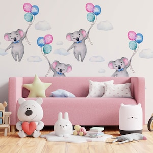 Australian Animals Hot Air Balloon Wall Decal, Koala  Watercolour Nursery Decor, Aussie Animal Wall Stickers