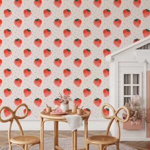 Watercolor Strawberry Wallpaper | Fruit Peel and Stick Wall Mural ...