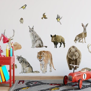 Woodland Wall Decals animals Decals Nursery Forest Wall Decor Bear Deer Fox Pine Tree Wall Art Kids Room Decor Boy Woodland Wall Stickers
