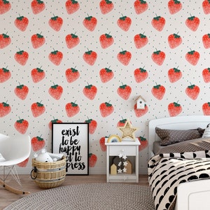 Watercolor Strawberry Wallpaper | Fruit Peel and Stick Wall Mural ...