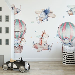 Removable Fabric Wall Decal: Nursery Hot Air Balloon & Airplane Stickers