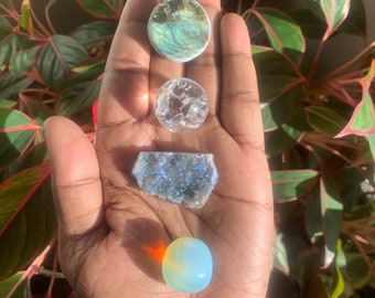 Angel Aura Crystal 4 Piece Box Set | Rainbow Aura | Vishuddha Crystals Tumble Stone Set | Throat chakra Crystal Healing Set | Gift Ideas