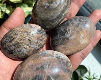 Black Moonstone Palm Stone | Calming Meditation Crystal