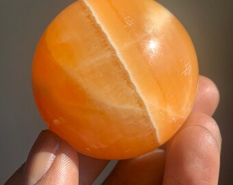 Orange Calcite Sphere | Tumbled Orange Calcite | Orange Calcite Tumbles | Calcite Spheres | Rocks and Minerals | Mexican Mineral Specimen