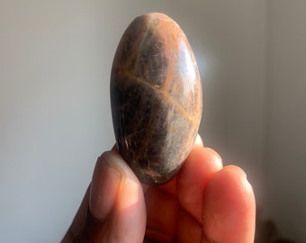 Black Moonstone Palm Stone | Crystal Meditation Stones | Healing Crystals | Rocks and Minerals | Mineral Specimen